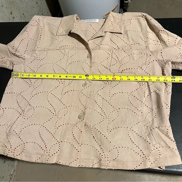 CJ Banks Shirt Jacket Womens Size 1X Beige Red Preppy Stretch - Picture 7 of 8